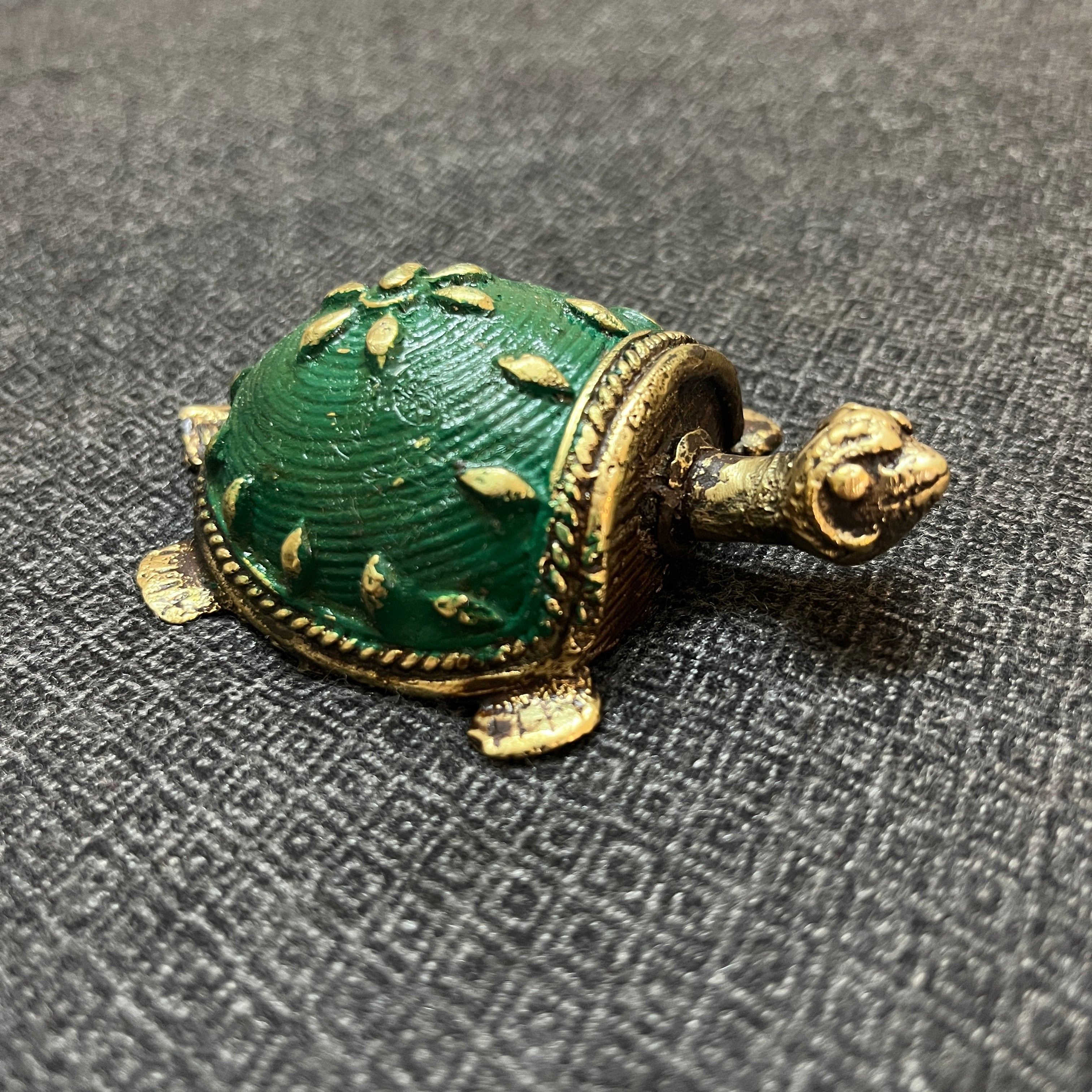 Dhokra Brass Decorative Tortoise - Green - Small