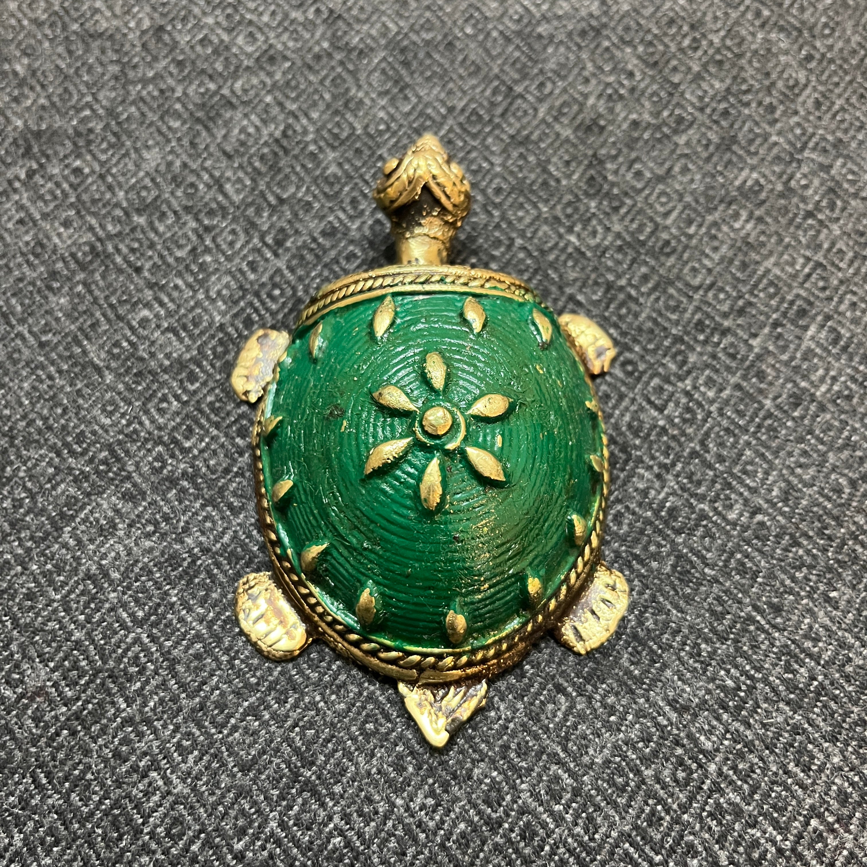 Dhokra Brass Decorative Tortoise - Green - Small