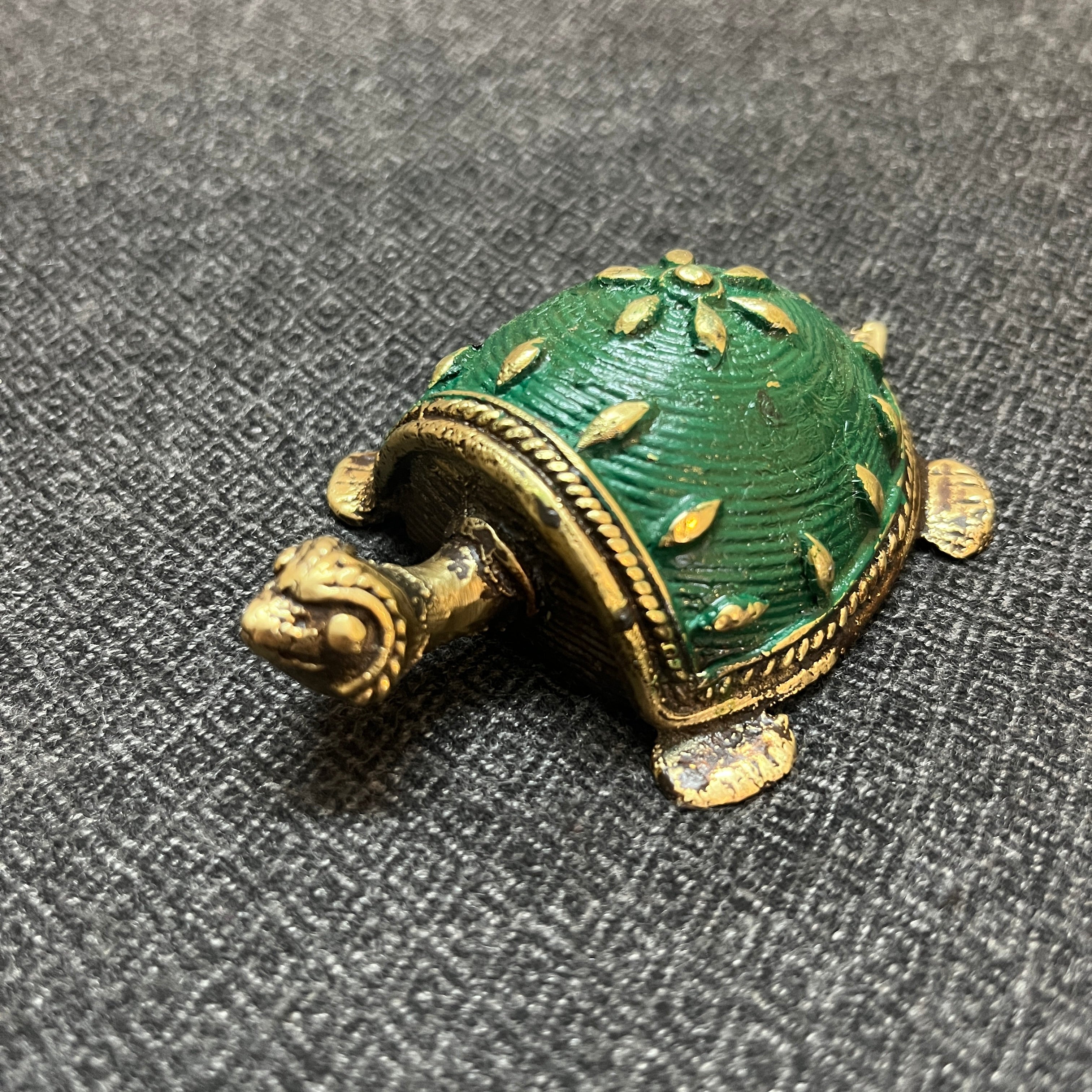 Dhokra Brass Decorative Tortoise - Green - Small