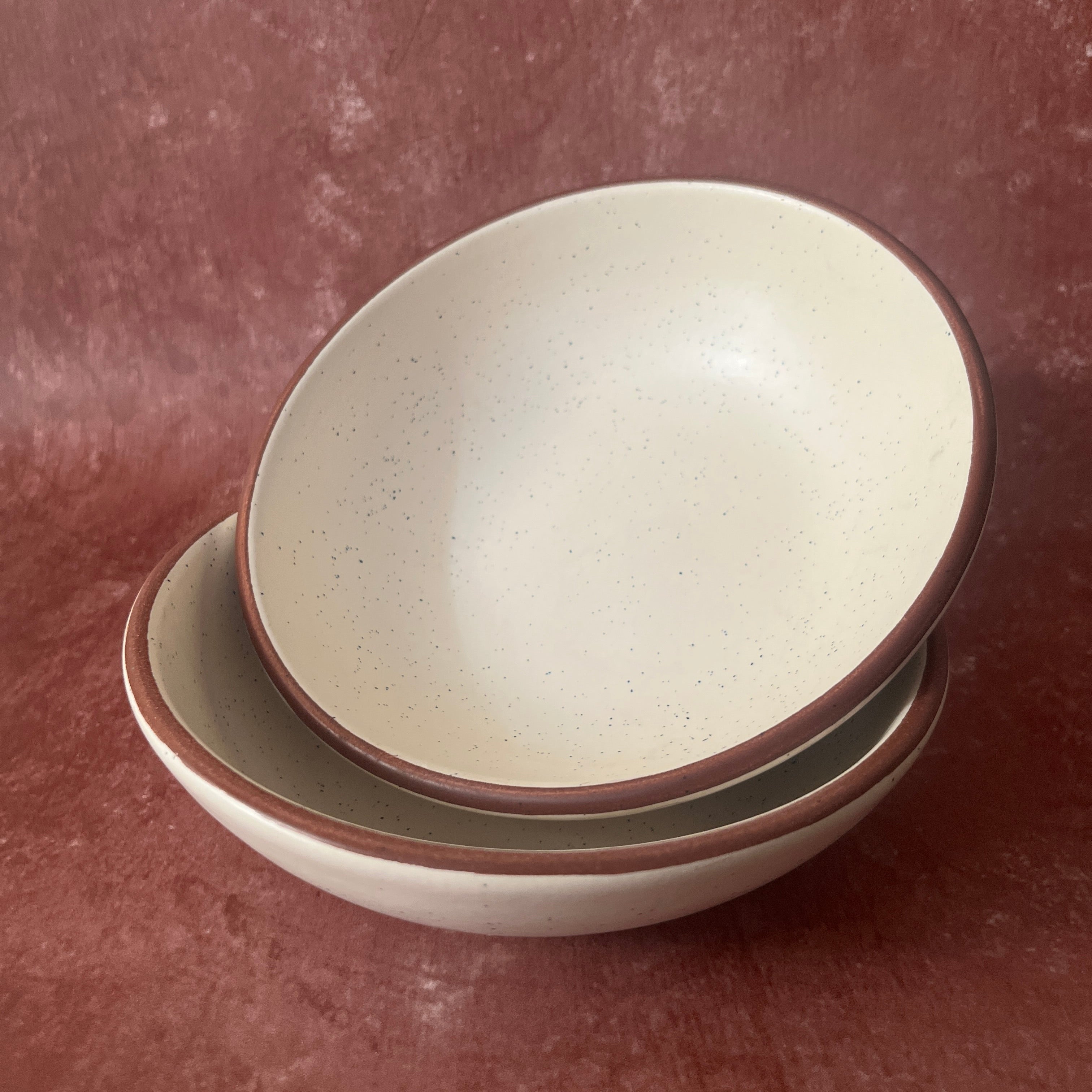 Ceramic Pasta Bowl - Set of 2 - Coffee Brown Rim