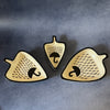 Ceramic Serving Platter - Set of 3 Leaf Shaped Plates - Umbrella Motif