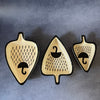 Ceramic Serving Platter - Set of 3 Leaf Shaped Plates - Umbrella Motif