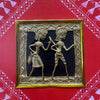 Dhokra Brass Jali Wall Frame with Warli Painting - Tribal Fishing - Red Canvas Ornate Frame