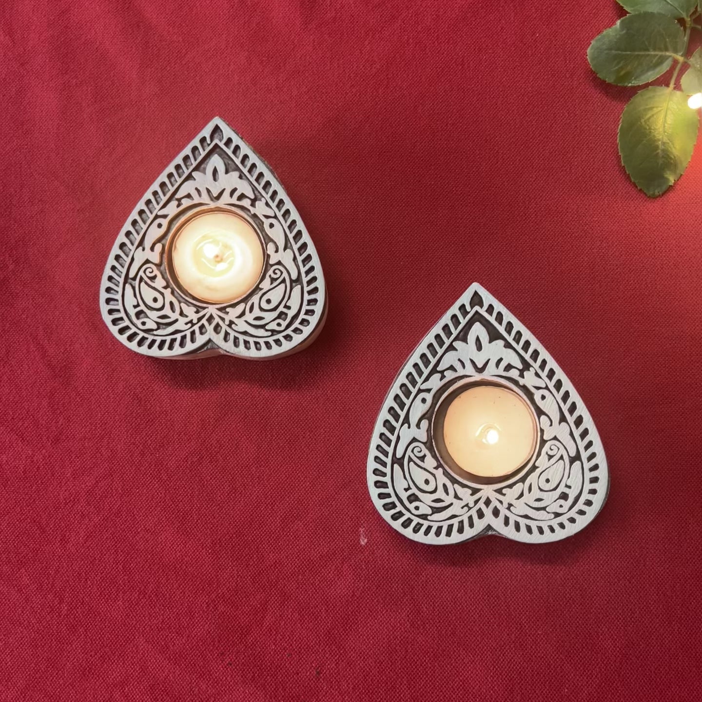 Wooden Block Print Holiday Spirit Tea Light Candle Holder