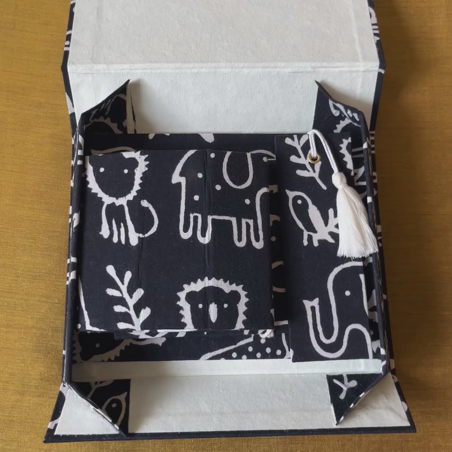 Jungle Mates: Hand Block Printed Fabric Covered Diary | Bookmark | Photo Frame | Pen Holder | Gift Box
